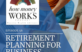 A woman uses a smartphone to take a picture of a folded sweater in a box next to a laptop for "Retirement Planning for Business Owners," Episode 56 of the "How Money Works" podcast from Maestro Wealth Advisors.